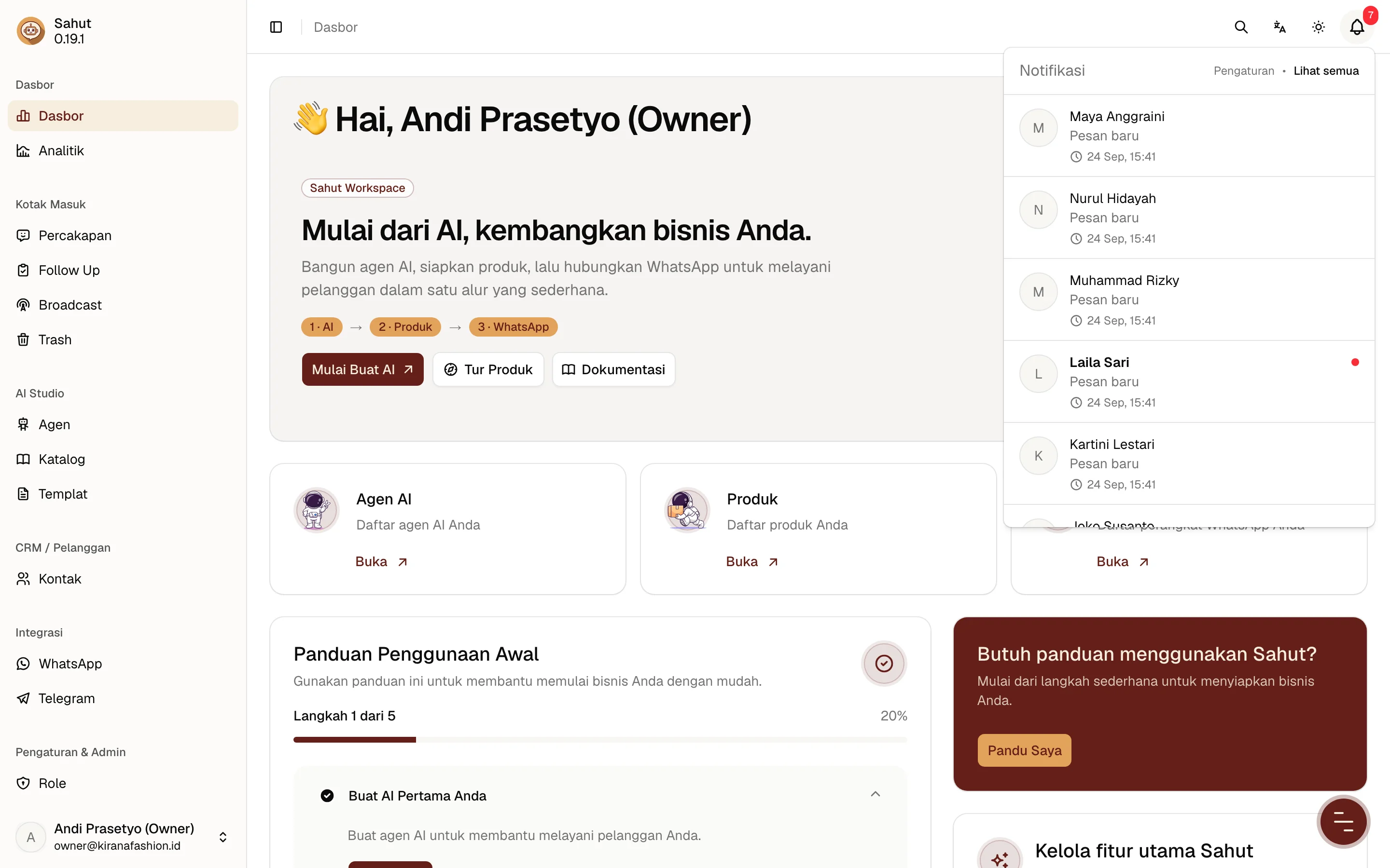 Daftar notifikasi percakapan