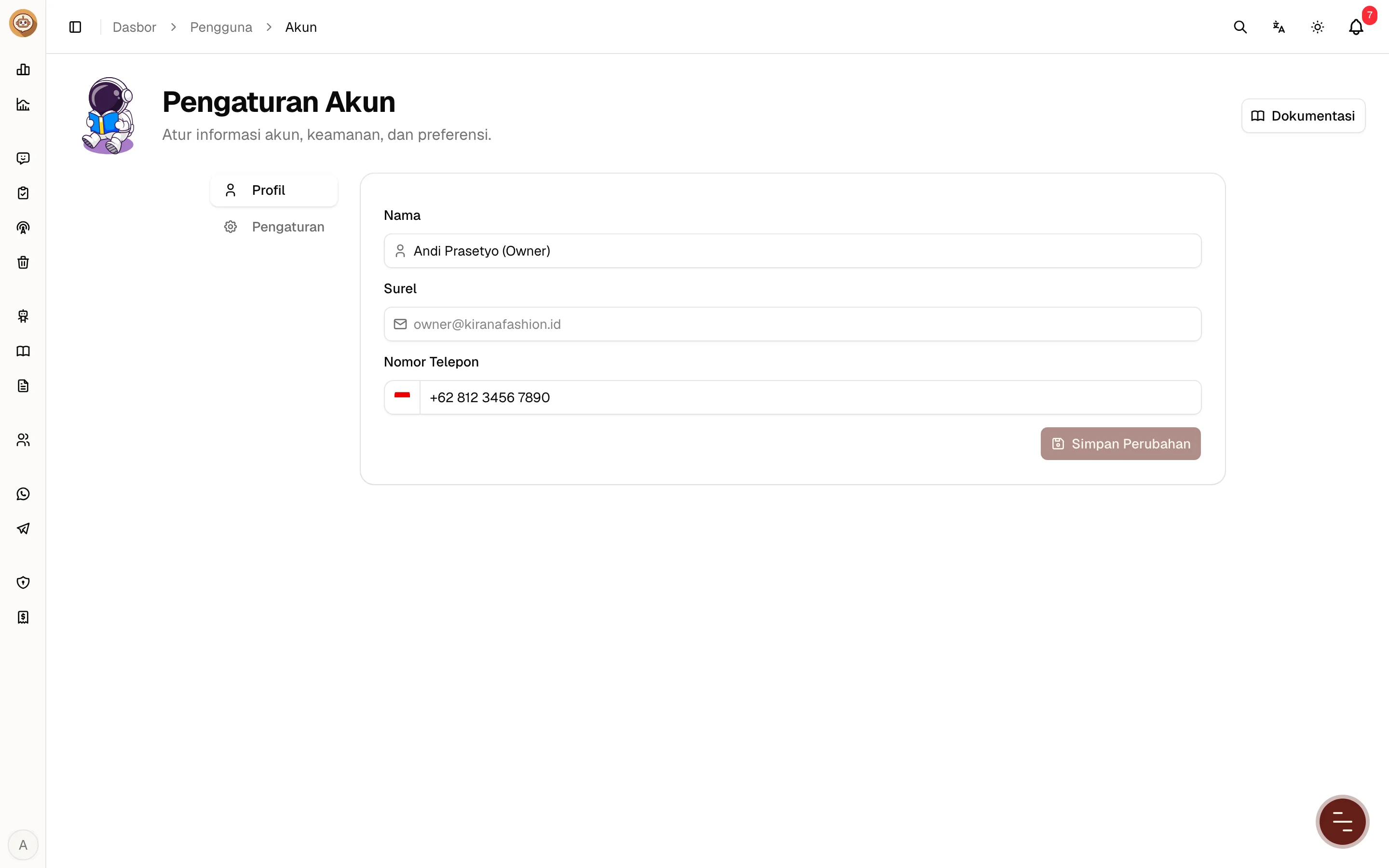 Tab Profil di Pengaturan Akun