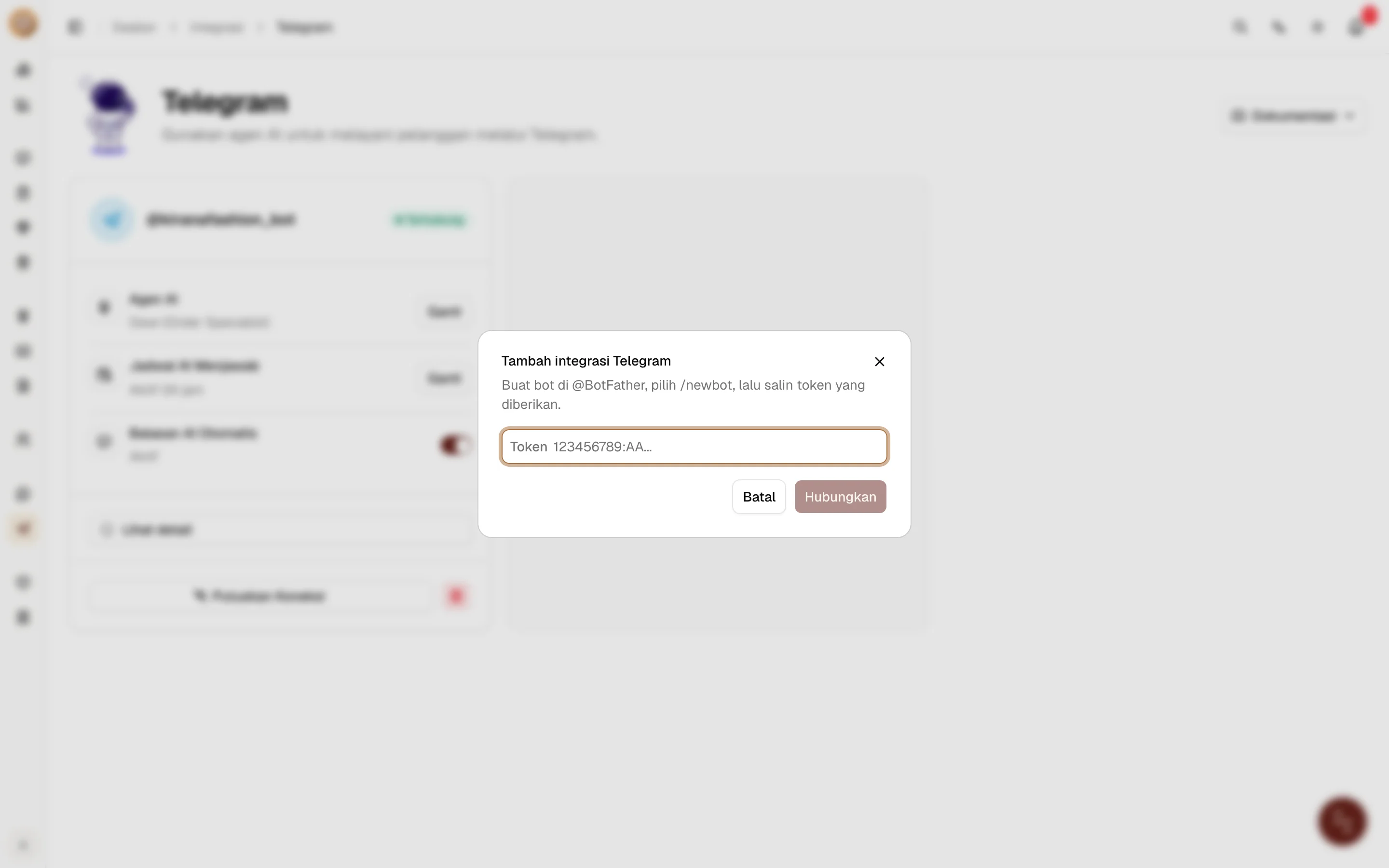 Dialog Tambah integrasi Telegram