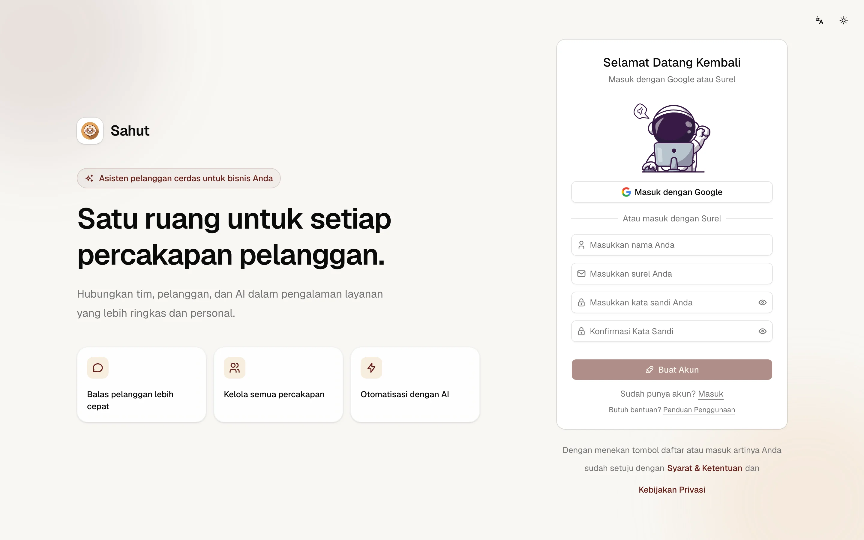 Halaman daftar akun
