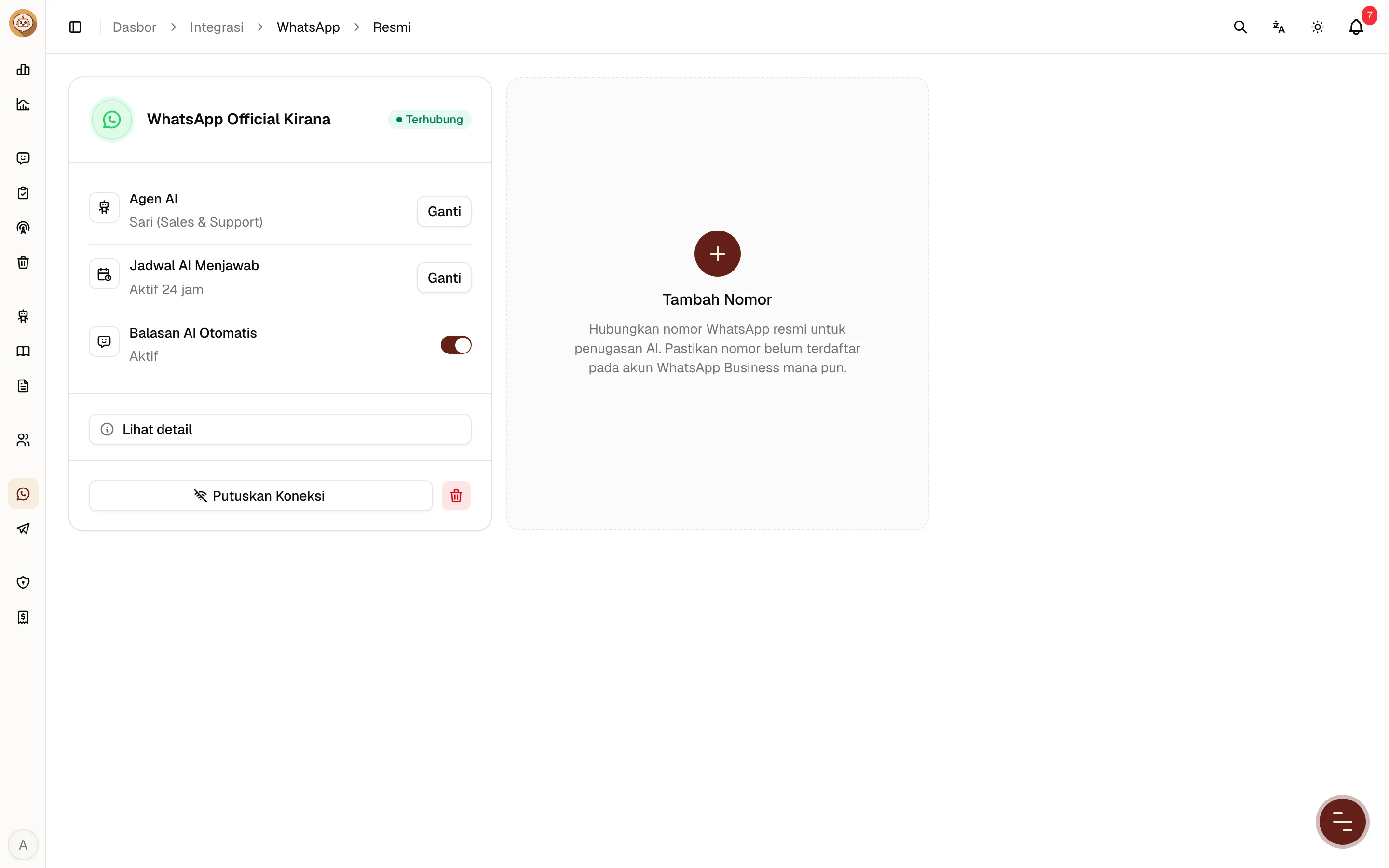 Dialog persyaratan WhatsApp Official API